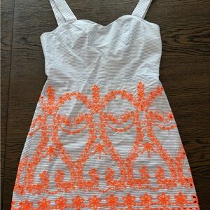 Tularosa White and Orange Embroidered Mini Dress